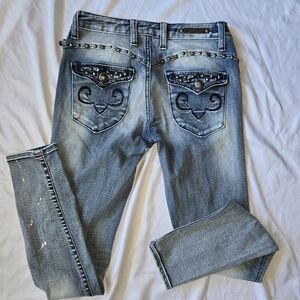 Express Denim Rerock Studded Women's Jeans  Y2k Size 4 Embroidered